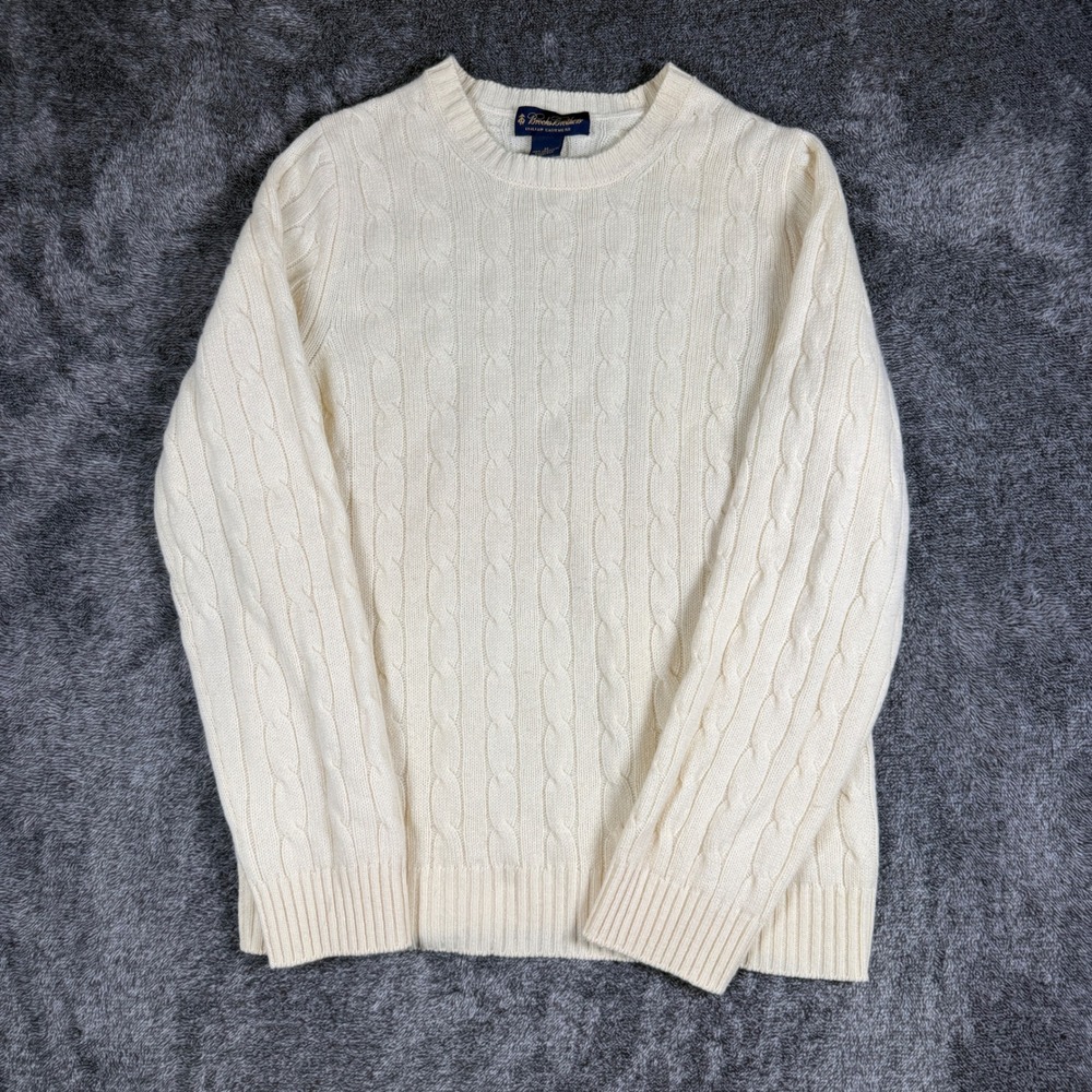 Brooks Brothers Italian Cashmere Cable Knit Sweater Cream Mens Medium Scotland